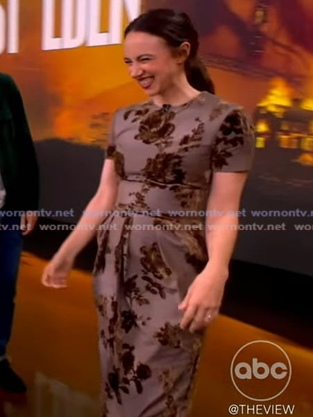 Zoe Kazan's brown floral metallic dress on The View