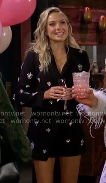Abby’s black crystal embellished blazer dress on The Young and the Restless Abby’s black crystal embellished blazer dress on The Young and the Restless
