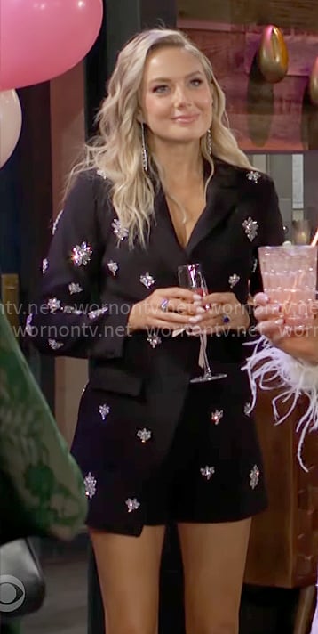 Abby's black crystal embellished blazer dress on The Young and the Restless