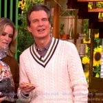Adam Glassman’s white cable knit varsity stripe sweater on The View Adam Glassman’s white cable knit varsity stripe sweater on The View