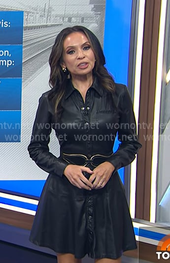 Adelle’s black leather mini shirtdress on Today