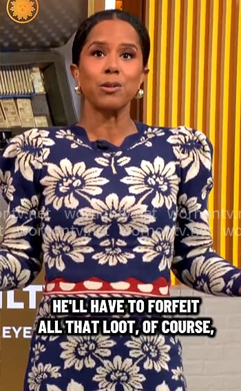Adriana Diaz's blue floral sweater and skirt set on CBS Mornings