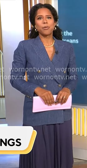 Adriana Diaz’s blue pinstripe blazer on CBS Mornings Adriana Diaz’s blue pinstripe blazer on CBS Mornings
