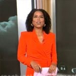 Adriana Diaz’s red tie wrap blazer on CBS Mornings Adriana Diaz’s red tie wrap blazer on CBS Mornings