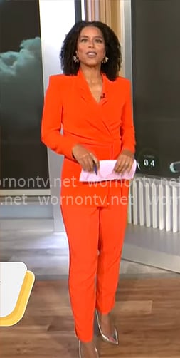 Adriana Diaz's red tie wrap blazer on CBS Mornings