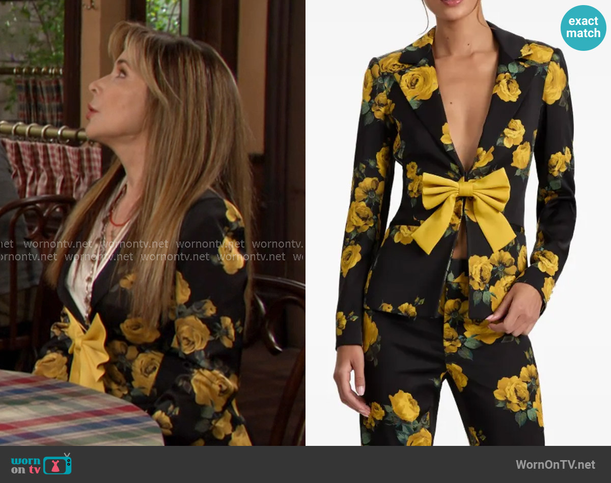 Alice + Olivia Mya Kissing Front Blazer worn by Kate Roberts (Lauren Koslow) on Days of our Lives Alice + Olivia Mya Kissing Front Blazer worn by Kate Roberts (Lauren Koslow) on Days of our Lives