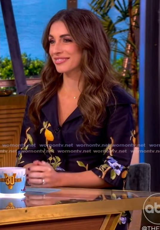 Alyssa’s black floral print dress on The View Alyssa’s black floral print dress on The View