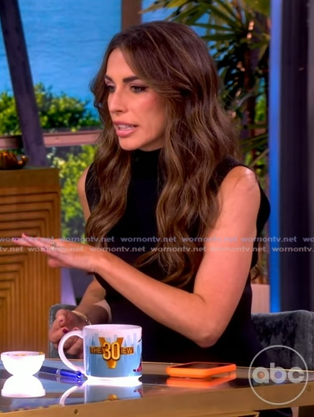 Alyssa’s black mini mock neck dress on The View Alyssa’s black mini mock neck dress on The View