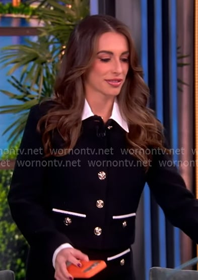 Alyssa’s black tweed jacket and pants on The View Alyssa’s black tweed jacket and pants on The View