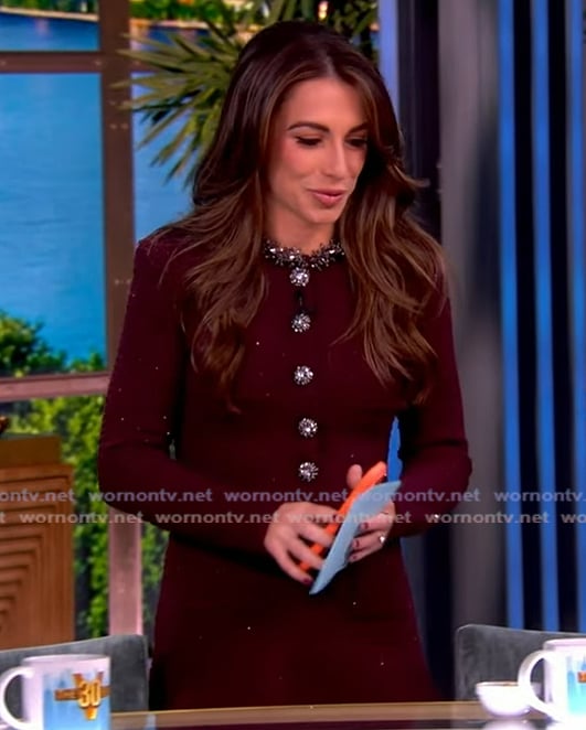 Alyssa’s burgundy tweed mini dress on The View Alyssa’s burgundy tweed mini dress on The View