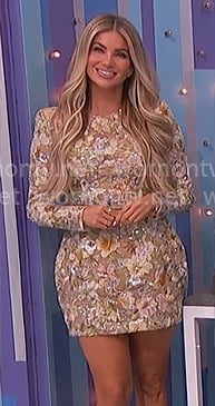 Amber’s floral structured mini dress on The Price is Right Amber’s floral structured mini dress on The Price is Right