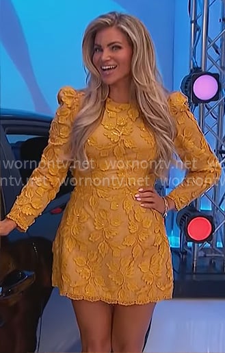 Amber’s yellow leaf dress on The Price is Right Amber’s yellow leaf dress on The Price is Right