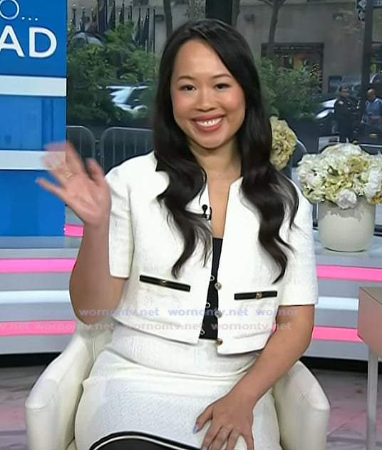 Ana Huang’s white tweed mini dress on Today