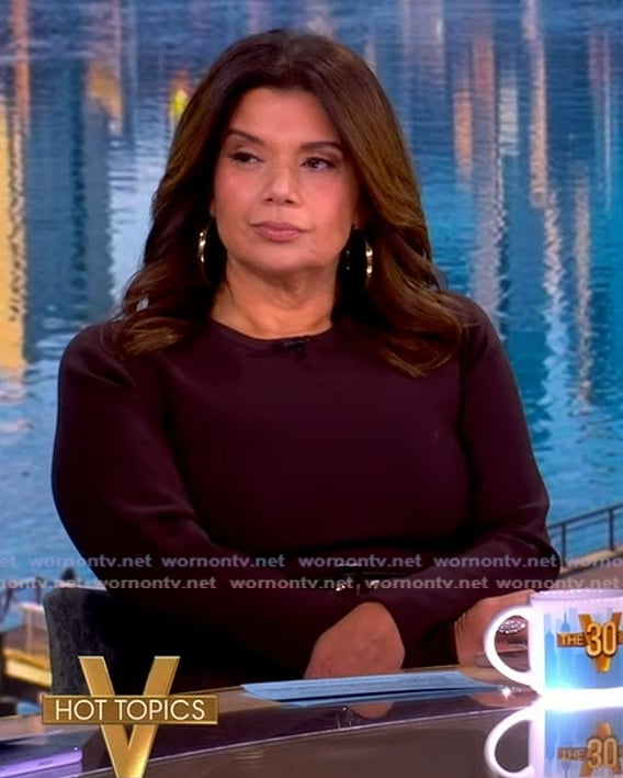 Ana’s burgundy mixed media belted dress on The View Ana’s burgundy mixed media belted dress on The View