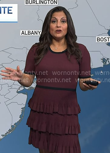 Andrea Romero's burgundy ribbed tiered dress on Today