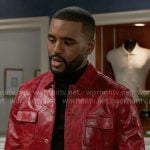 Andre's red leather jacket on Beyond the Gates Andre's red leather jacket on Beyond the Gates