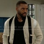 Andre's vertical stripe cardigan on Beyond the Gates