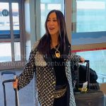 Angie’s black monogram trench coat on The Real Housewives of Salt Lake City Angie’s black monogram trench coat on The Real Housewives of Salt Lake City