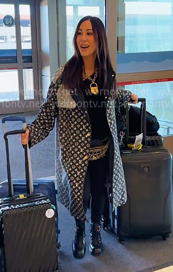 Angie's black monogram trench coat on The Real Housewives of Salt Lake City