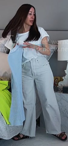 Angie’s light grey barrel jeans on The Real Housewives of Salt Lake City Angie’s light grey barrel jeans on The Real Housewives of Salt Lake City