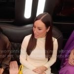 Angie’s white turtleneck maxi dress on The Real Housewives of Salt Lake City Angie’s white turtleneck maxi dress on The Real Housewives of Salt Lake City