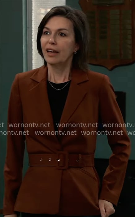 Anna’s brown belted blazer on General Hospital Anna’s brown belted blazer on General Hospital