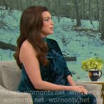 Anne Hathaway’s blue velvet asymmetric dress on CBS Mornings