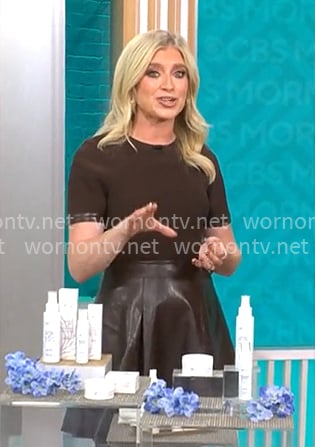Ashley Bellman’s brown leather skirt dress on CBS Mornings