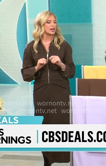 Ashley Bellman’s brown zip front dress on CBS Mornings