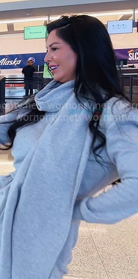 Ashley’s grey scarf sweatshirt and pants on The Real Housewives of Salt Lake City Ashley’s grey scarf sweatshirt and pants on The Real Housewives of Salt Lake City