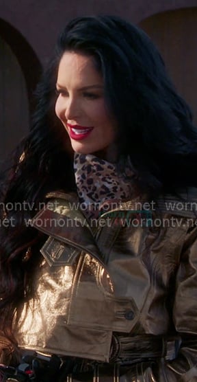 Ashley’s metallic leather moto jacket on The Real Housewives of Salt Lake City Ashley’s metallic leather moto jacket on The Real Housewives of Salt Lake City