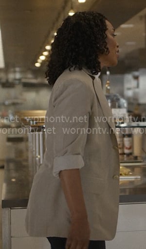 Athena’s beige drawstringwaist blazer on 9-1-1 Athena’s beige drawstringwaist blazer on 9-1-1
