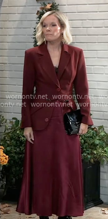 Ava’s burgundy blazer and slip skirt on General Hospital