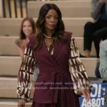 Ava's burgundy pleated tie waist dress on Abbott Elementary