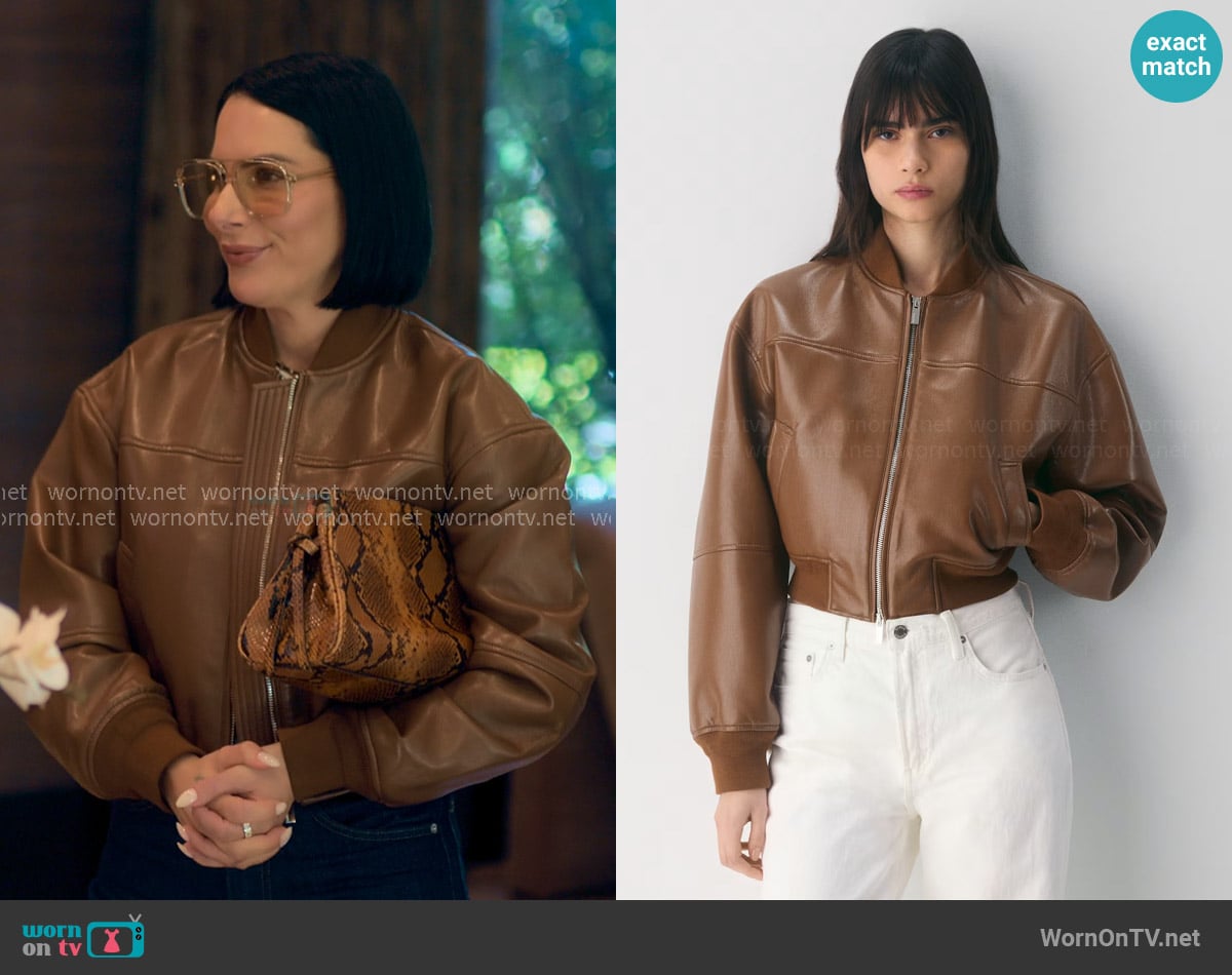 Babaton Synergy Bomber - UnReal Leather worn by Ashley Earle on Earle Meets World Babaton Synergy Bomber - UnReal Leather worn by Ashley Earle on Earle Meets World
