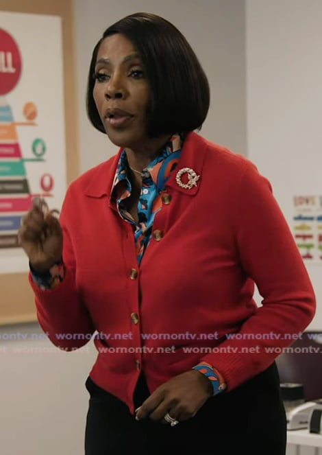 Barbara's red cardigan on Abbott Elementary