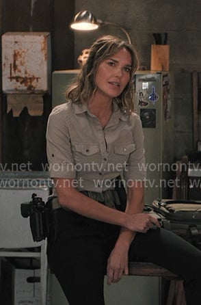 Belle's beige roll up sleeve shirt on Marshals