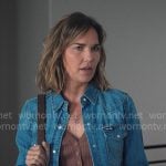 Belle’s brown ribbed vest and western denim shirt on Marshals Belle’s brown ribbed vest and western denim shirt on Marshals
