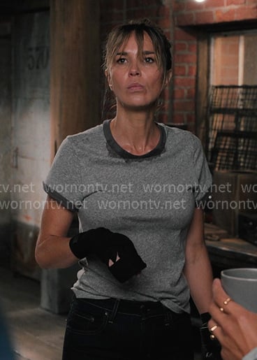 Belle's grey ringer tee and bootcut jeans on Marshals