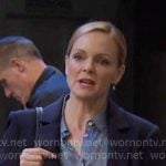 Belle’s navy blazer and double belt pants on Days of our Lives