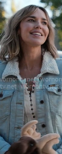 Belle's white button front top and denim jacket on Marshals