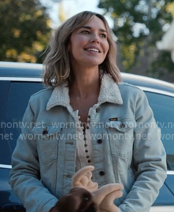 Belle's white button front top and denim jacket on Marshals