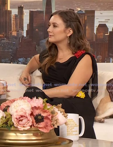 Billie Lourd's black floral applique dress on The Drew Barrymore Show