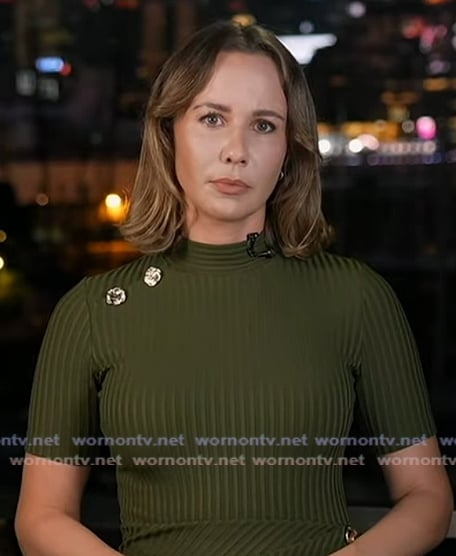 Britt Clennett’s green button detail dress on Good Morning America