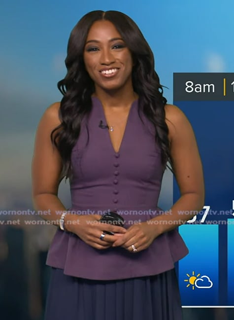 Brittany’s purple peplum dress on Good Morning America Brittany’s purple peplum dress on Good Morning America