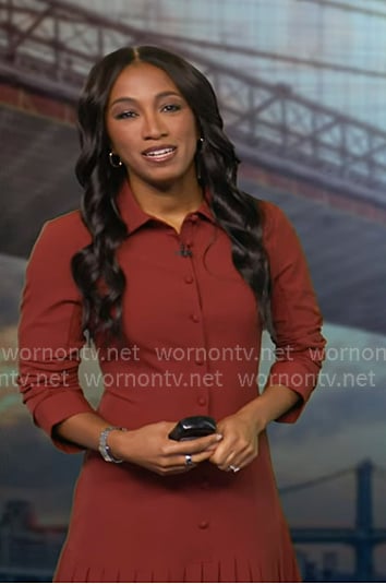 Brittany’s red pleated shirtdress on Good Morning America Brittany’s red pleated shirtdress on Good Morning America