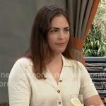 Britt’s light yellow short sleeve cardigan on General Hospital Britt’s light yellow short sleeve cardigan on General Hospital