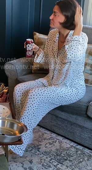 Bronwyn and Whitney’s white heart print pajamas on The Real Housewives of Salt Lake City Bronwyn and Whitney’s white heart print pajamas on The Real Housewives of Salt Lake City