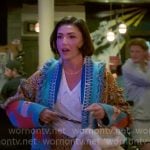 Bronwyn’s printed fringed cardigan and skirt on The Real Housewives of Salt Lake City Bronwyn’s printed fringed cardigan and skirt on The Real Housewives of Salt Lake City