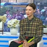 Caitriona Balfe’s yellow plaid shirt and patchwork wrap skirt on Today